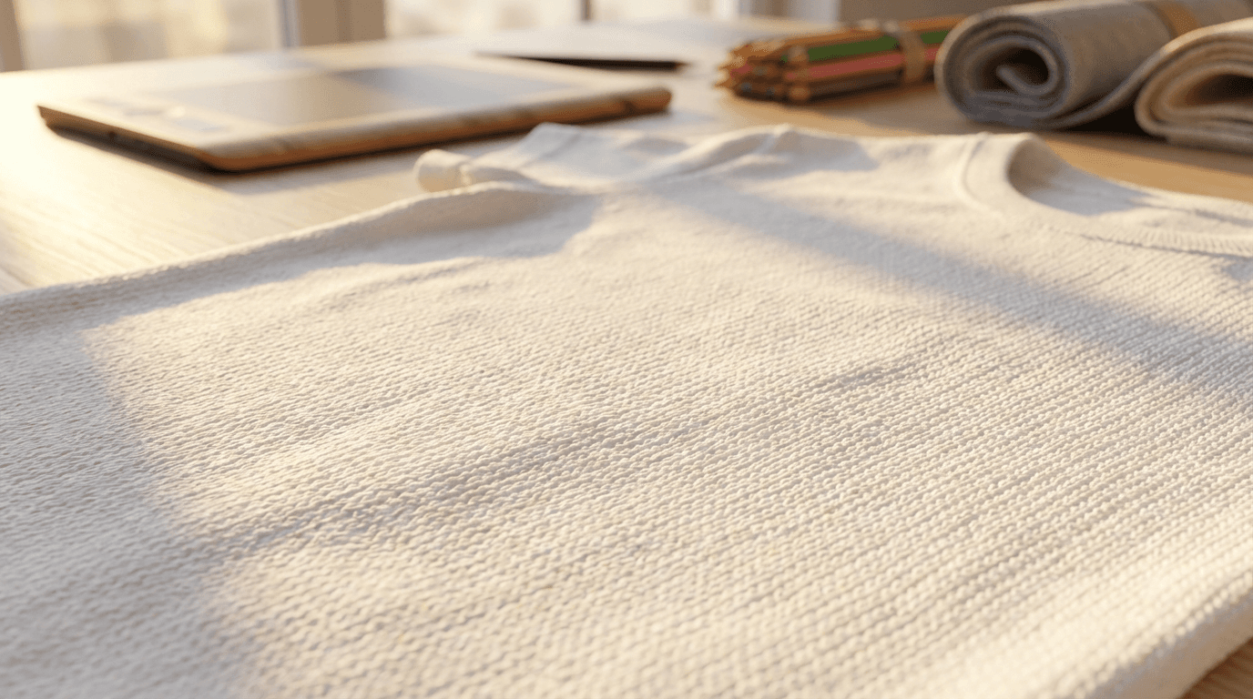 Hand placing a custom print on fabric in a London workshop